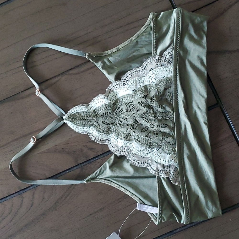Aerie sage green satin bralette, NWTs - Picture 2 of 4